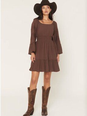 Shyanne Women's Highlands Bell Sleeve Western Embroidered Mini Dress